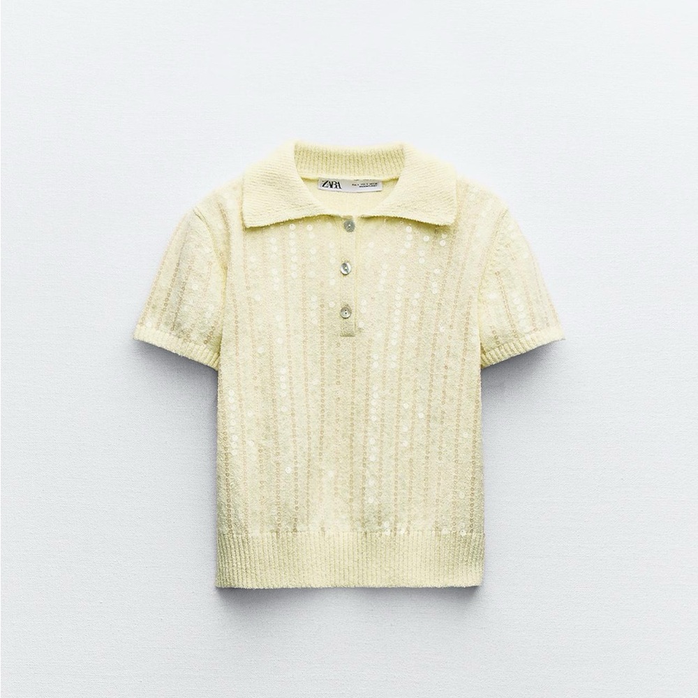 Zara Yellow Sequin Polo and Skirt Set
